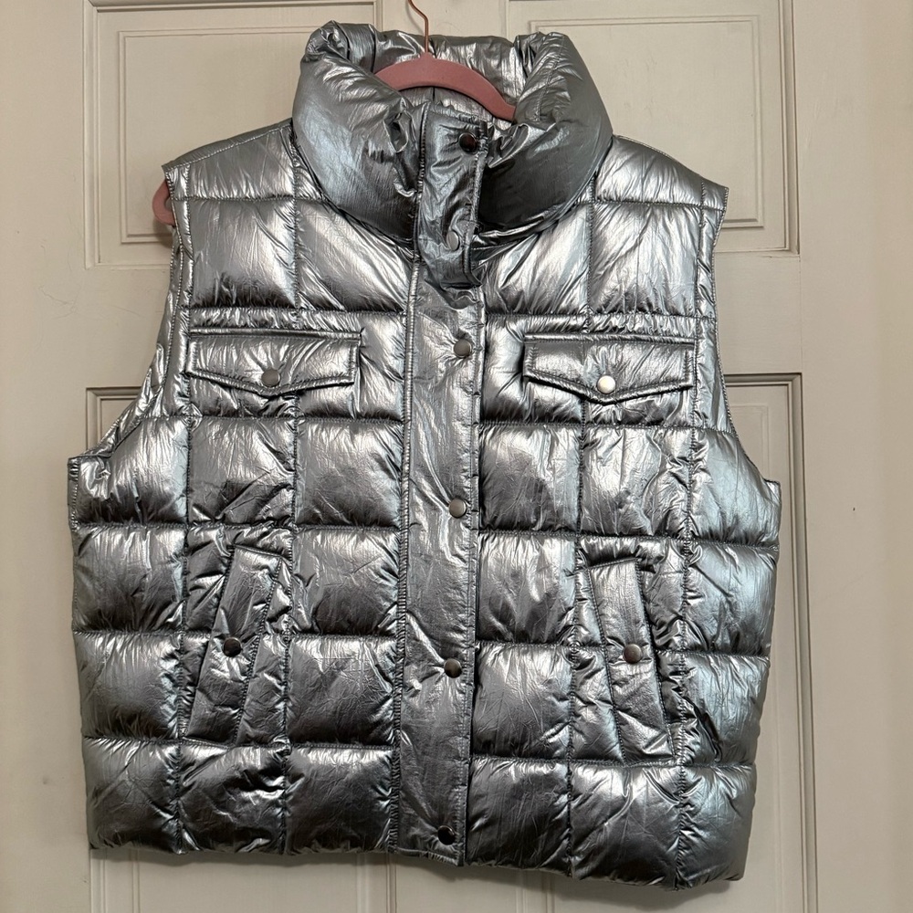 J. Crew Metallic Silver Puffer Vest